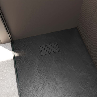 Pack receveur noir effet pierre 90x140 cm et grille décor perforée noire mate Aurlane - PACR247