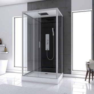Cabine de douche hydromassante 110x80x215 cm - fond noir et profilés gris - BLACK STYLE Aurlane - CAB236
