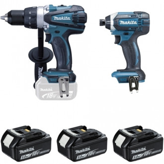 Ensemble de 2 machines MAKITA 18V Perceuse DDF458 + Visseuse à chocs DTD152 + 3 batteries, chargeur, coffret - DLX2144TJ1