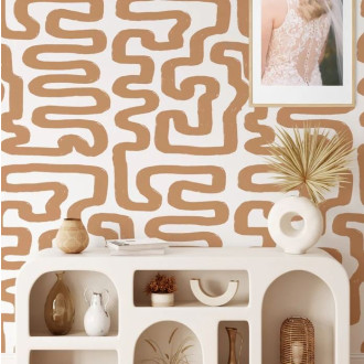 Papier peint à motif labyrinthe avec coups de pinceau noisette - BRUSH BROWN++