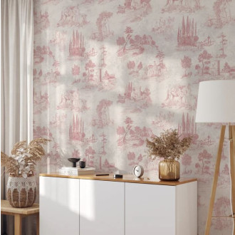 Papier peint vintage français en toile rose - VINTAGE TOILE PINK