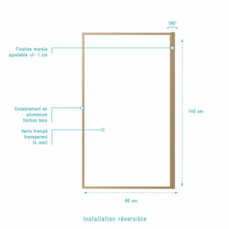 Pare baignoire rabattable 80x140 cm - Cadre aluminium décor Bois - Verre trempé Ondulé 4 mm Aurlane - FAC1060