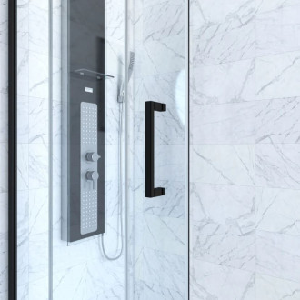 Paroi de douche 1 porte coulissante + Retour 140x90x200 cm - Verre 6 mm - Profilé Noir - CRUSH Aurlane - FAC623