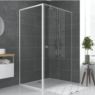 Paroi porte de douche blanc RETOUR 90x185cm pour porte - Verre transparent 5mm - WHITY SIDE 90 Aurlane - FAC495
