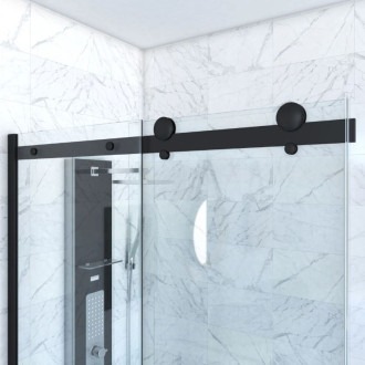Paroi porte de douche coulissante 120x200cm Noir mat - Rail soft close + RETOUR 80 - RAILROAD DARK Aurlane - FAC626