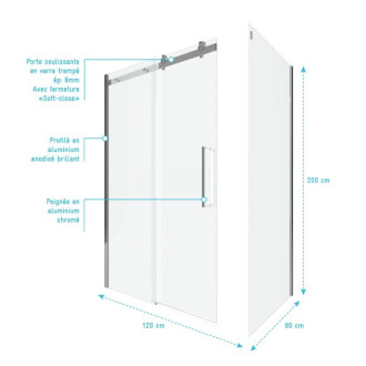 Paroi porte de douche coulissante + Retour 120x80 cm - RAILROAD CHROMED 120 FRONT-80 Aurlane - FAC630 Paroi porte de douche coulissante + Retour 120x80 cm - RAILROAD CHROMED 120 FRONT-80 Aurlane - FAC630