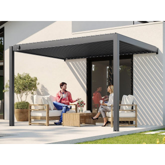 Pergola Bioclimatique 4x3m Adossee ZENITH - Gris Anthracite - 29 Lames Orientables 90° - Manivelle Fournie - Structure en Aluminium