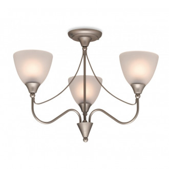 Plafonnier 3 ampoules santana, acier satiné et verre acide