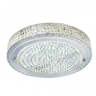 Plafonnier 40 cm led vesta, en chrome, cristal et verre