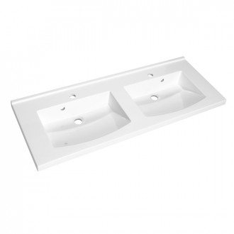 Plan de toilette Flex double vasque en polybéton blanc brillant 120 cm