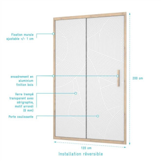 Porte de douche 120x200 coulissante HINATA - Style Japandi courbes douces Aurlane - FAC1064