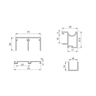 Kit de ferrures pour 2 portes coulissantes et armoire à fermeture souple Placard 74, profilé Wave, épaisseur 16mm, panneaux non inclus, Peint en blanc