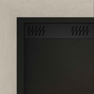 Receveur en acrylique Noir effet pierre 90x140x5 cm + Grilles linéaires chrome et Noir mate - METEORA Aurlane - PACR312