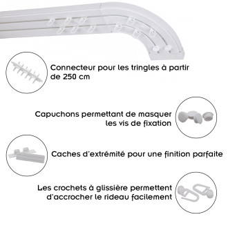 Simi rail de plafond tringle en pvc pour rideaux à crochets    blanc   double rail courbé 360 cm