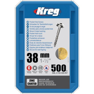 Vis à trous de poche 38 mm Revêtu de Zinc Maxi-Loc, Filetage épai, 500 - KREG - SML-C150-500-INT