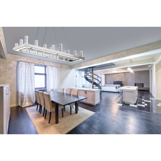 Suspension modern, chrome et acrylique, rectangulaire