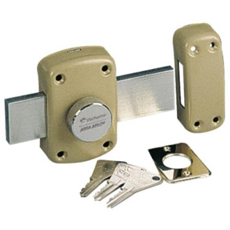 Verrou à bouton pour porte fine garage et cave cyclop type 7600 - longueur du pêne 110 mm