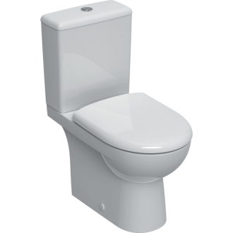 Pack WC au sol Geberit Renova avec réservoir attenant, sortie multidirectionnelle, semi-caréné, Rimfree et abattant WC blanc