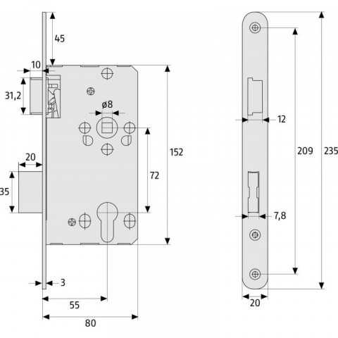 Abus 210396 serrure encastrée cylindre profilé modèle tkz20 r s (import allemagne)