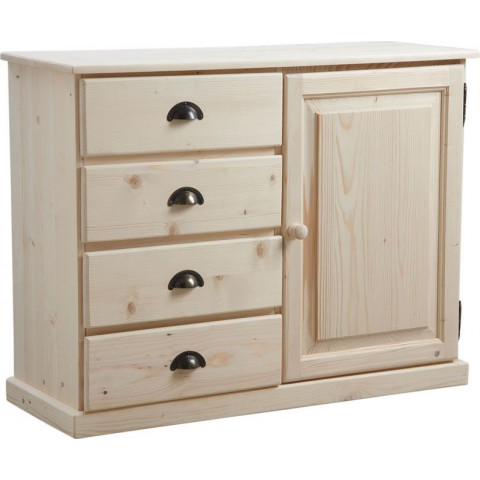 Buffet 1 porte 4 tiroirs en epicéa brut