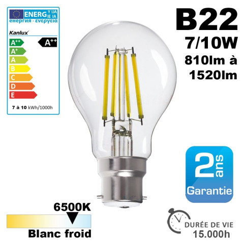 Ampoule led b22 7w à 10w 6500k 15000h - type d'ampoule led b22 - ampoule led b22 7w 810lm 6500k 15000h