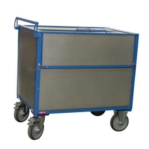 Chariot conteneur tôle galva avec toit - dimensions plateau au choix