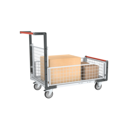 Chariot modulaire grillagé 1 dossier et 3 demi-ridelles plateau bois 1000 x 600 mm 250 kg - 806724246