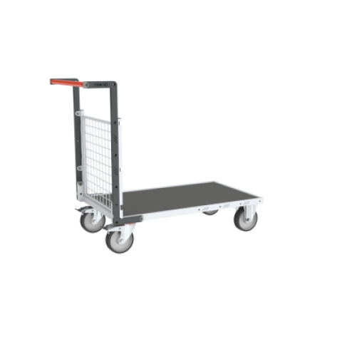 Chariot modulaire grillagé 1 dossier, plateau bois avec tapis caoutchouc 1200 x 800 mm 500 kg