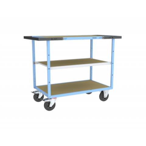 Servante mécano-soudée EVERSTEEL™ double poignées 3 plateaux médium 850 x 500 mm 400 kg - Type de roues au choix