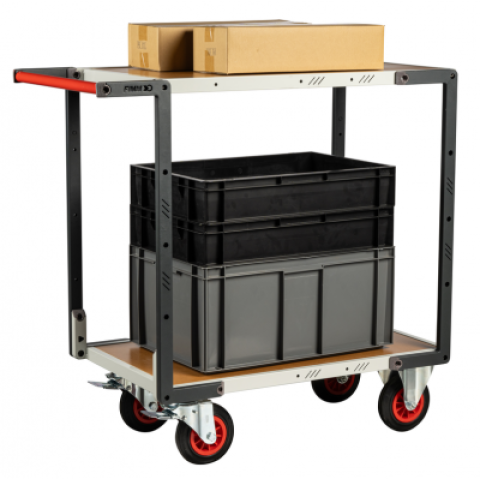 Servante flat-pack 2 plateaux médium, 850 x 500 mm, roues CC, 400 kg