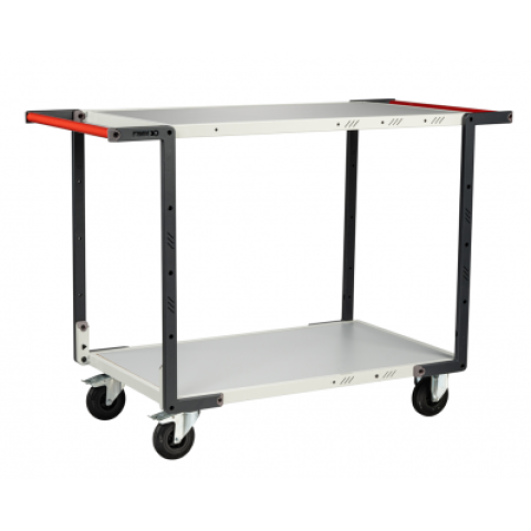 Servante flat-pack 2 plateaux mélaminé double poignées 1000 x 600 mm roues CC 250 kg