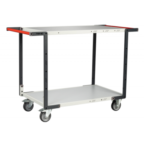 Servante montée 2 plateaux mélaminé double poignées 1000 x 600 mm roues TPE 250 kg