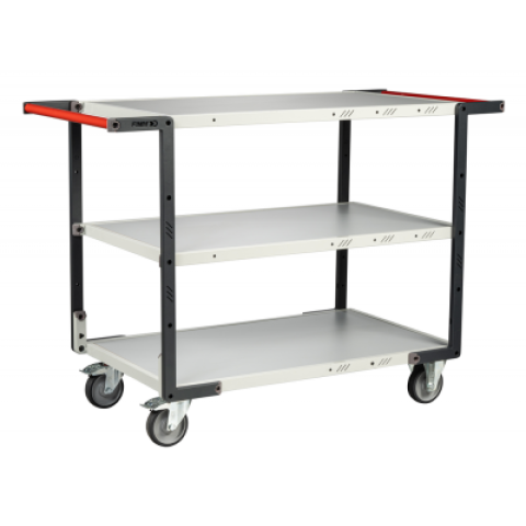 Servante montée 3 plateaux mélaminé double poignées 1000 x 600 mm roues TPE 250 kg