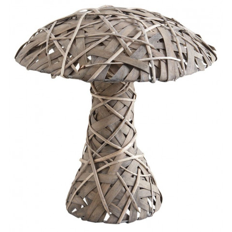 Champignon décoratif en osier gris et bois