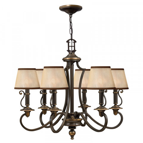 Suspension plymouth, bronze vieilli, 6 ampoules, avec abat-jour