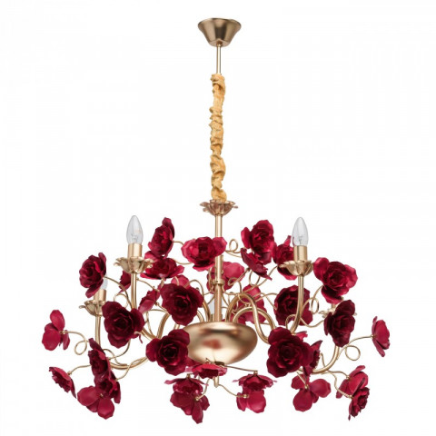 Chandelier rouge flora 5 ampoules 88 cm