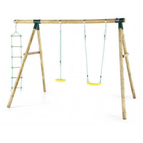 Portique en bois avec balançoires et échelle