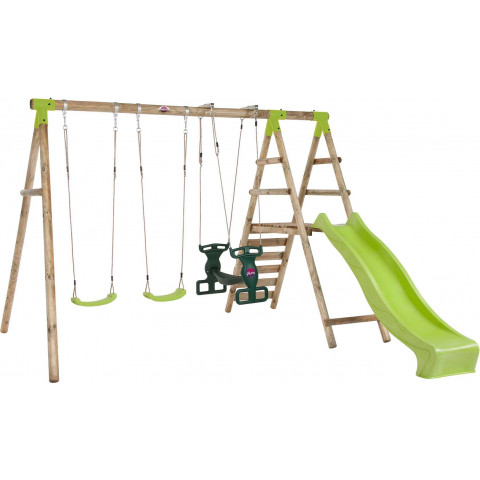 Plateforme de jeux avec agrès - toboggan et mur d'escalade