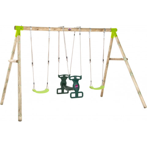 Portique en bois avec 2 balançoires et balançoire double