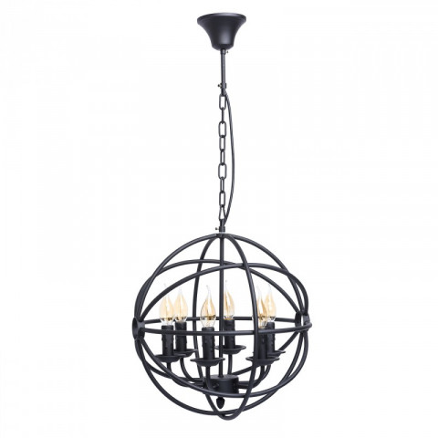 Suspension noire country 6 ampoules 90 cm
