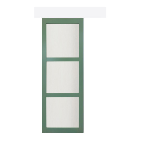 Porte coulissante vitrée verte - vitrages depoli h204 x l73 + rail alu  et 2 coquilles posées - gd menuiseries