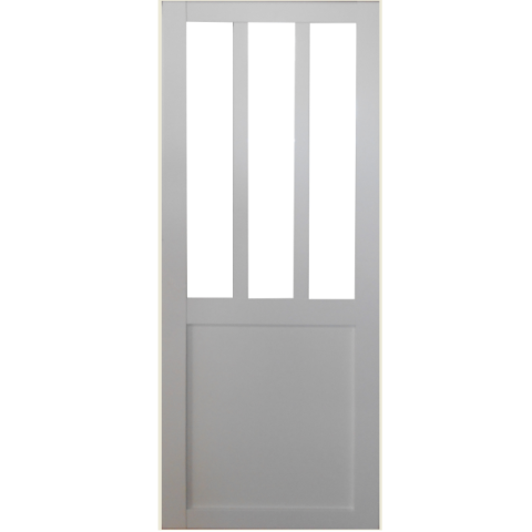 Porte coulissante atelier blanc vitre depoli h204 x l73 et 2 coquilles gd menuiseries