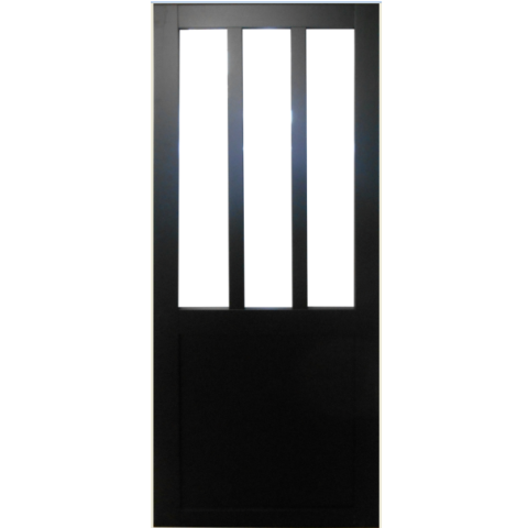 Porte coulissant atelier noir vitrage transparent h204 x l63 + 2 coquilles - gd menuiseries