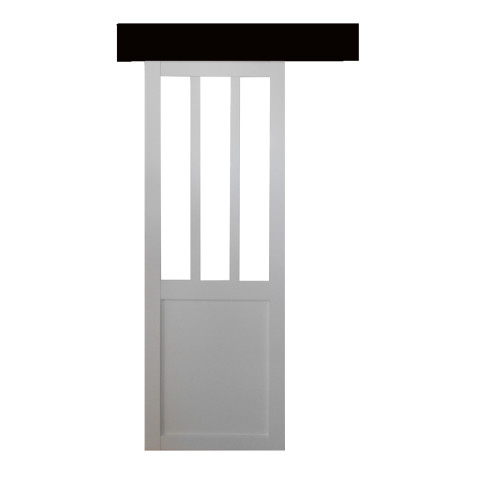 Porte coulissante atelier blanc h204xl73 + rail alu a bandeau noir - gd menuiseries