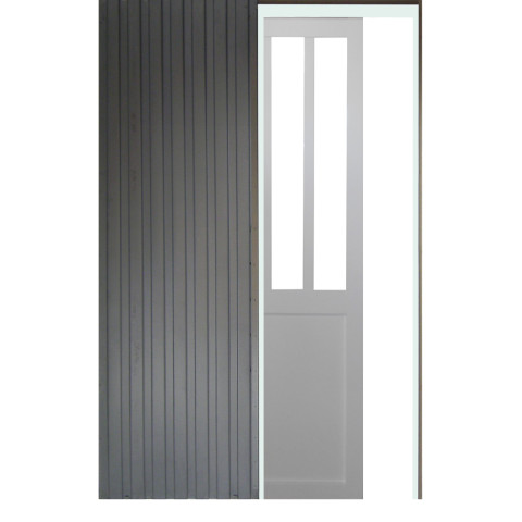 Porte coulissant atelier blanc vitre depoli h204 x l73 + systeme de galandage et kit de finition inclus gd menuiseries