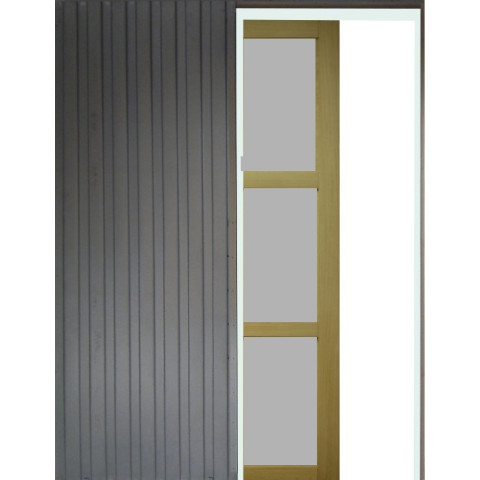 Porte coulissante ayous 3 panneaux gris ral 7035 h204 x l73 + systeme a galandage et kit finition inclus gd menuiseries