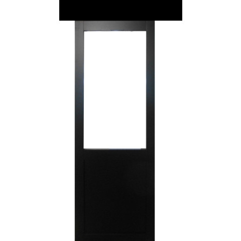 Porte coulissant atelier noir vitree h204 x l93 sans meneau + rail alu bandeau noir gd menuiseries