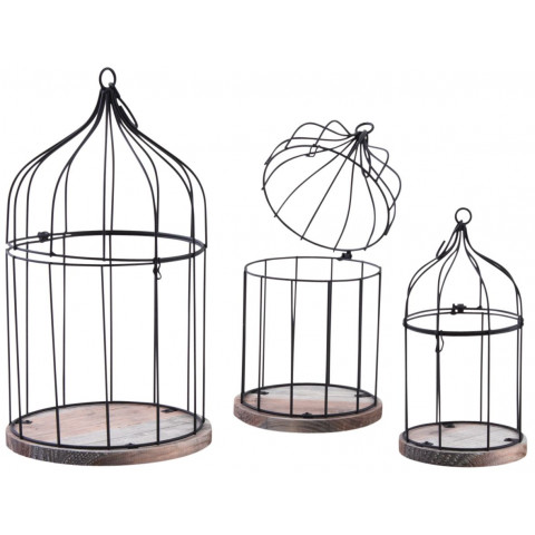 Cages en métal laqué et bois (lot de 3)