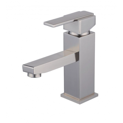Robinet de lave-mains nickel brossé classique aux lignes rectilignes bec longueur moyenne et droit