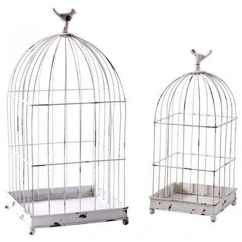 Cages en métal laqué blanc vieilli (lot de 2)